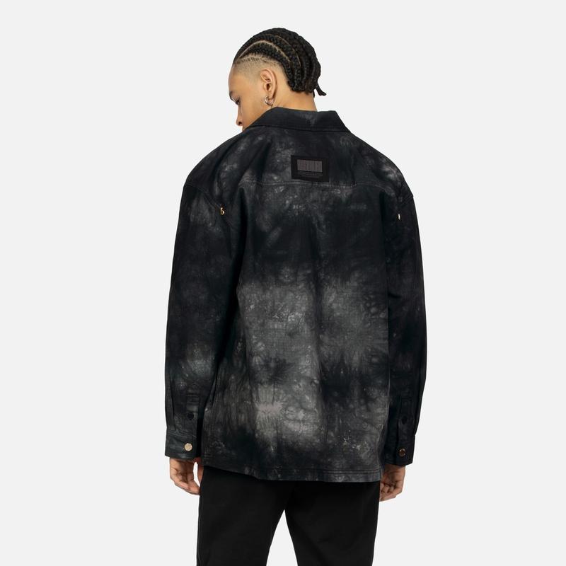 Evisu Kuro SS24 Деним с окрашиванием тай-дай Повседневная оверсайз рубашка-куртка Мужская куртка Черный 2ESGNM4SJ5097RXCT