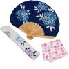 Fan Fan Set with Navy [Osaka Choseido] Fan, Women's, Stylish, Business, Bag, Holder, Handkerchief, Hydrangea,