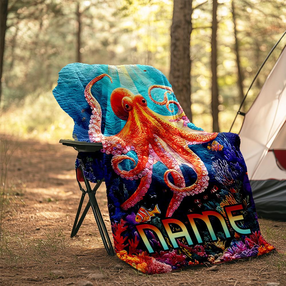 Ocean Octopus Outdoor Customize Your Name Blanket Soft Lightweight Cozy Allseason Multiuse Blanket For Camping Picnics Travel Sofa Office Bed Living