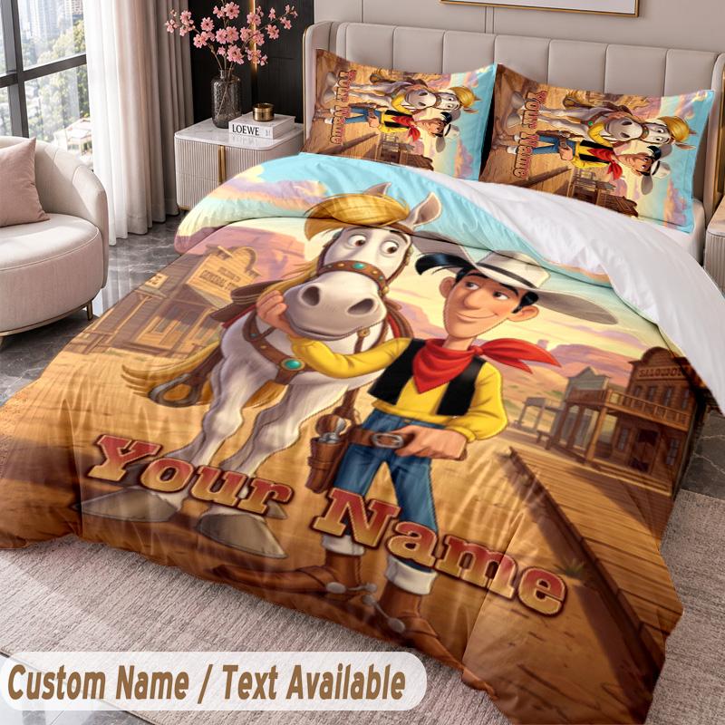 Custom Name Text 3Pcs Bedding Set Lucky Luke Duvet Cover And Two Pillowcases
