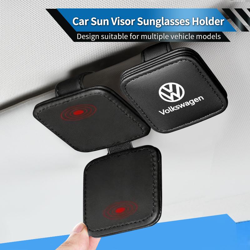 Car Black Sunshade Square Leather Sunglasses Holder For VW Scirocco Jetta Beetle Tiguan Golf Passat Polo Sharan Touran zk0
