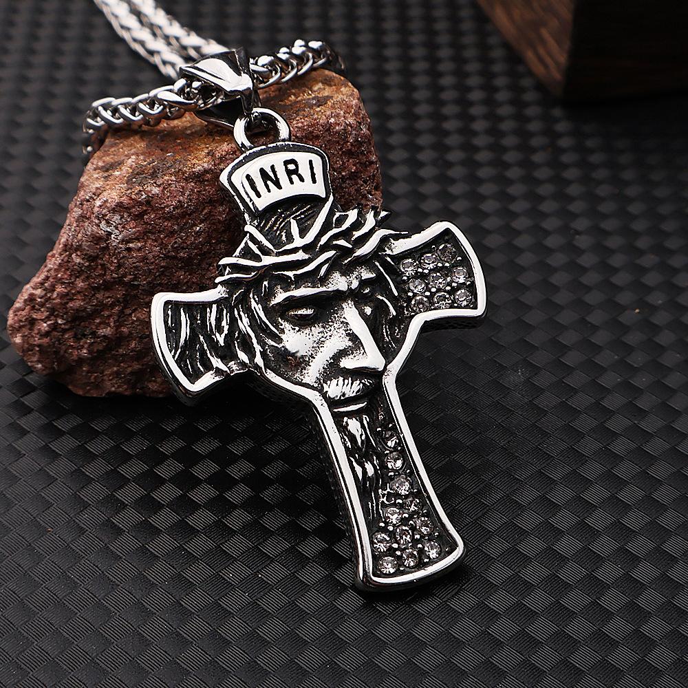 Vintage Stainless Steel Cross Necklace Pendant Portrait Titanium Steel Jewelry Hip Hop Style