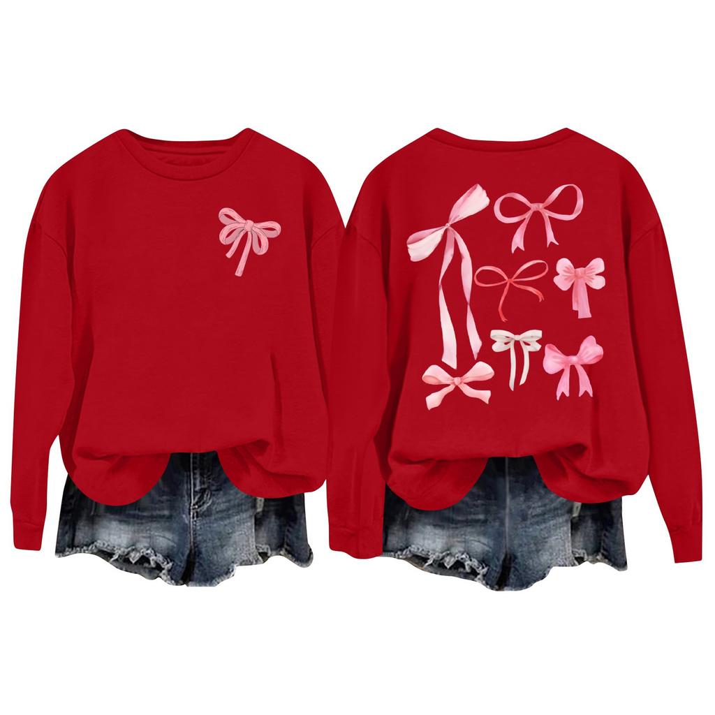 Women's Casual Loose Bow Print Round Neck Long Sleeve Hoodie