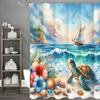 Beach With Blue Sea Scenery Shower Curtain Washable Dirt-Resistant Shower Head Waterproof Polyester Bath Curtain For Home Decor