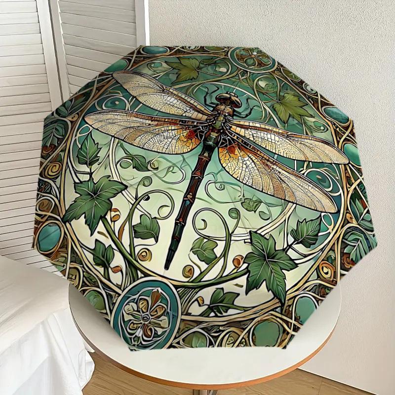 1PC Dragonfly Art Nouveau Automatic Open/Close Umbrella with Windproof, 8-Rib Sturdy Canopy, Durable Ribs, Fashionable Design1316A
