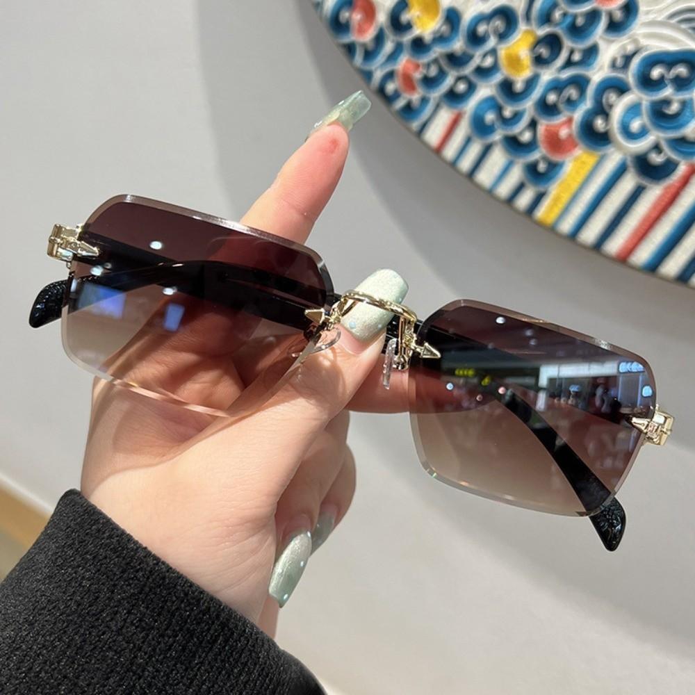 Retro Square Frame Sunglasses Eyewear Anti-UV Glasses Frameless Polarizing Lens Sunnies Outdoor