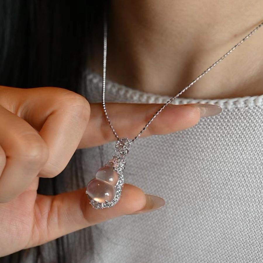 Подвеска-тыква из чистого серебра S925 с натуральным миццонитовым жадеитом - Высокий сорт льда для женщин, с китайским шармом Фу Лу