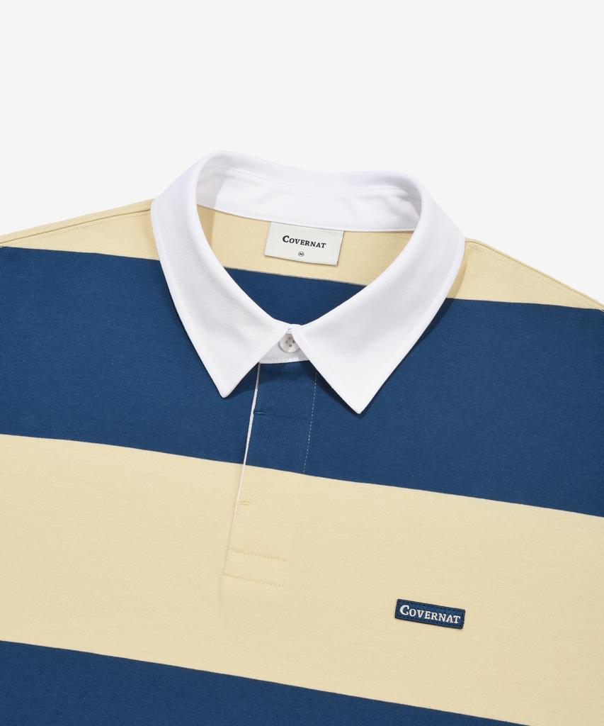 COVERNAT Striped Rugby Collared T-Shirt Yellow