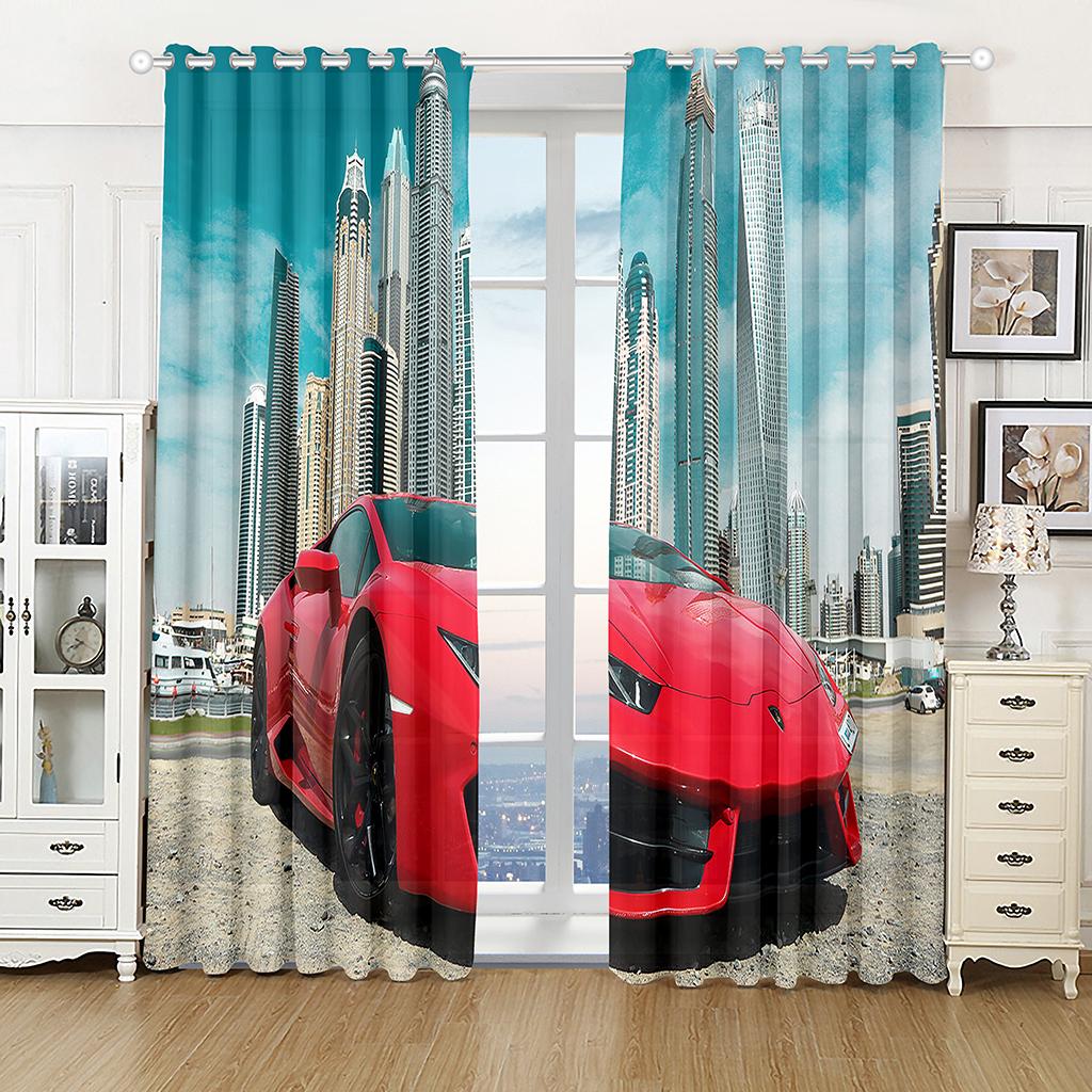 2-панельная занавеска с принтом гоночных автомобилей, красного и черного цвета, большая занавеска для спальни, гостиной, оконная драпировка от пола до потолка для мальчиков