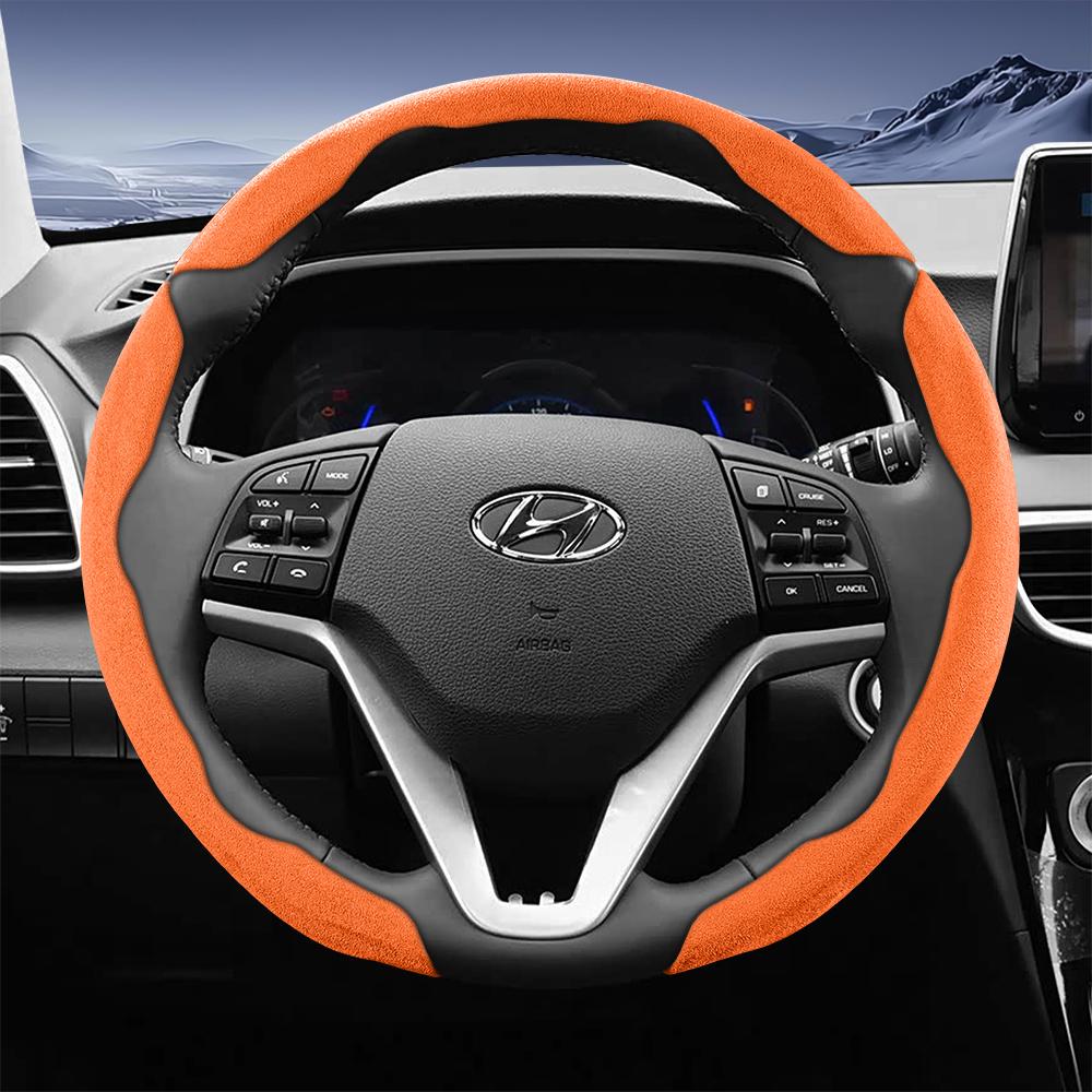 EEJQ9 Suitable for Hyundai Sport Suede Steering Wheel Cover with Split Snap-On Design for Tucson Elantra Avante I30 Sedan Alcazar Grand Creta I10 