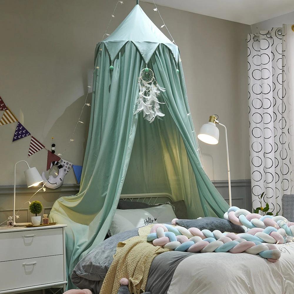 Kids Bed Canopy Mosquito Net, Round Dome Hanging Castle Play Tent for Girls Bedroom, Children Reading Nook Decor