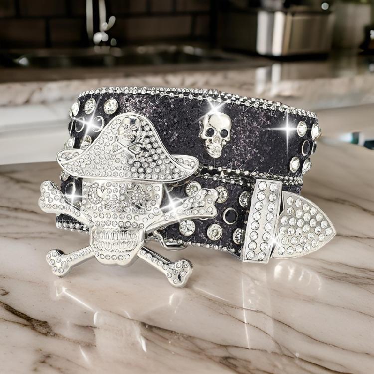 Rhinestones Studded Pirate Buckle Belt for Adult Teens Street Waistband for Pants Shimmering Waiststrap Waist Ornament