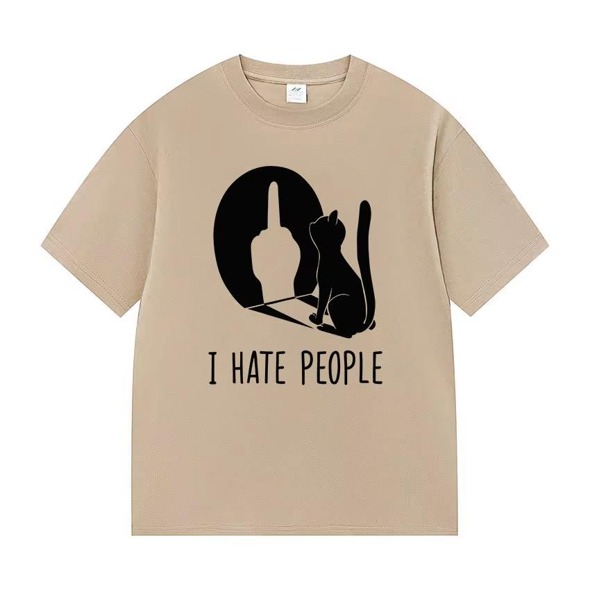Cat Shadow I Hate People Middle Finger TShirt Humor Funny Kitty Meme Graphic T Shirt Casual Fashion ONeck Short Sleeve T Shirt