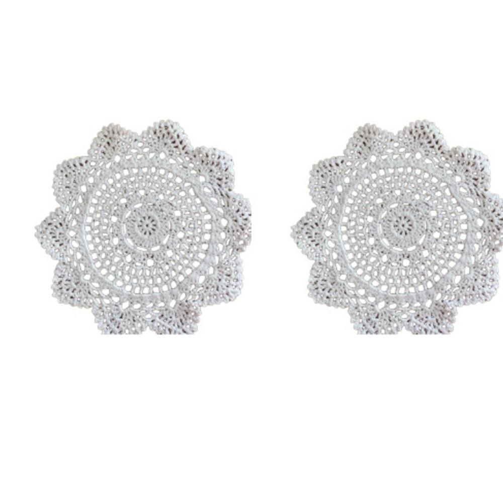 2/4Pcs Knitted Texture Lace Floral Coasters Vintage Round Woven Placemats Coffee Table