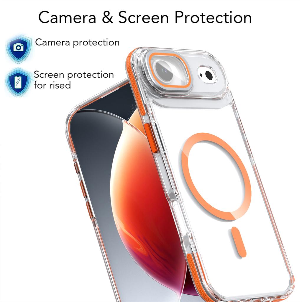 For iPhone Air Magnetic Case TPU Acrylic Clear Phone Back Cover with Lens Protector Kickstand