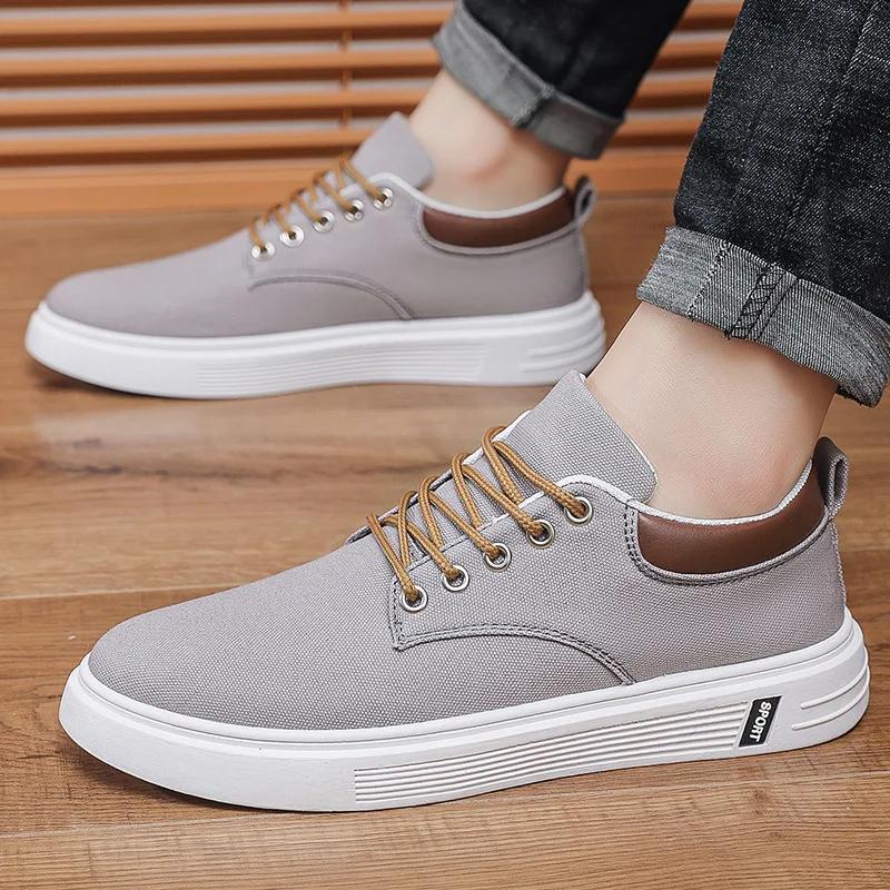 Fashion 2024 New Men Canvas Shoes Breathable Outdoor Mens Casual Shoes Comfortable Spring Autumn Cloth Flats Lacing Walking Sneakers