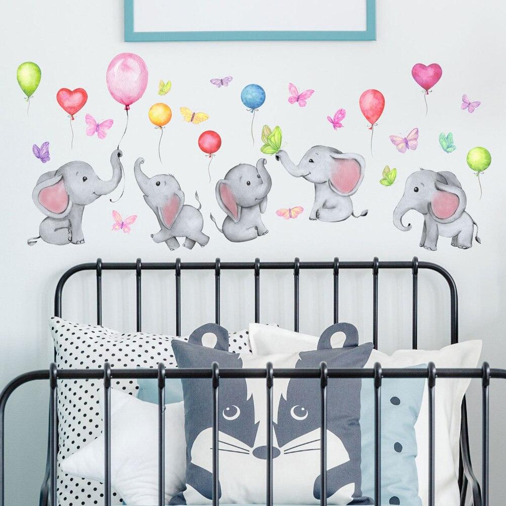 Cartoon Elephant Balloon Wall Sticker for Baby Kids Room Home Decoration Bedroom Living Room Wallpaper Cute Nursery Stickers