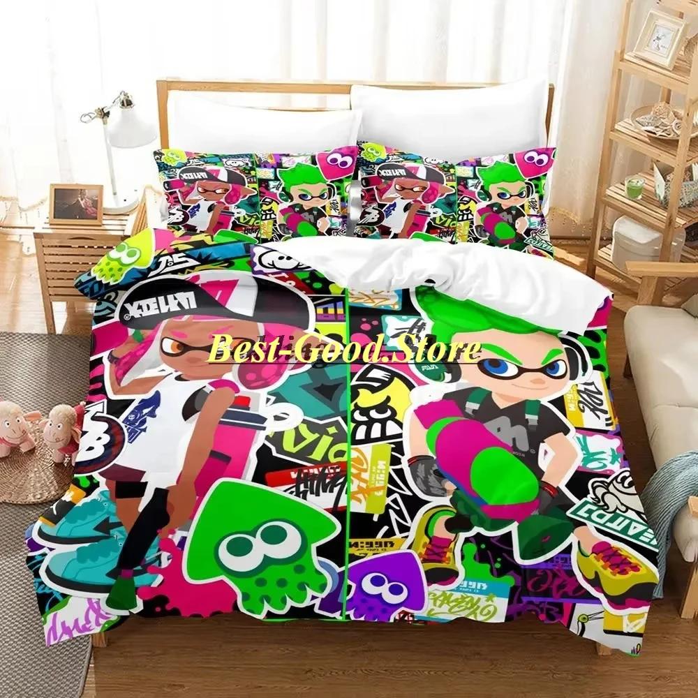 Splatoon 3 Inkling Squid Комплект постельного белья Single Twin Full Queen King Size Комплект постельного белья Aldult Kid Bedroom Комплект пододеяльников Комплект постельного белья