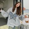 Grey Butterfly Embroidered Hooded Sweater Women's Spring and Autumn Loose Pullover