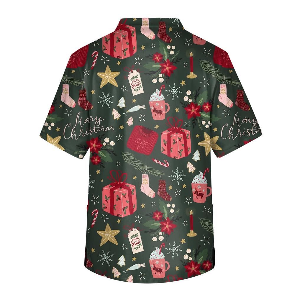 Мужской топ с короткими рукавами и V-образным вырезом с рождественским принтом и нагрудным карманом