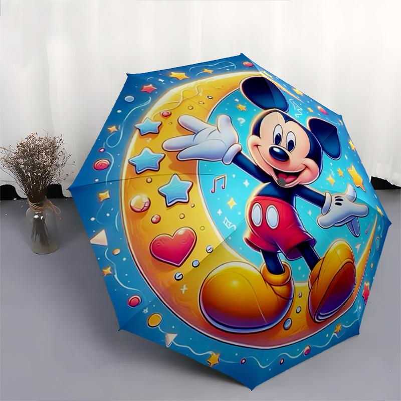 1pc Mickey Mouse Moonlit Adventure Durable Cartoon Folding Umbrella, Portable 3-Fold Compact Umbrella for Men and Women, Suitable for Travel