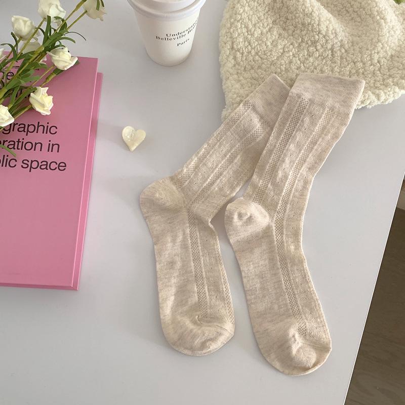 Женские носки средней длины из хлопка — модный однотонный цвет, весна/осень, в стиле японских конфет