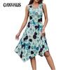Women's Dress Summer Mid-Length Fashion Printed Sleeveless Irregular Hem Dresses