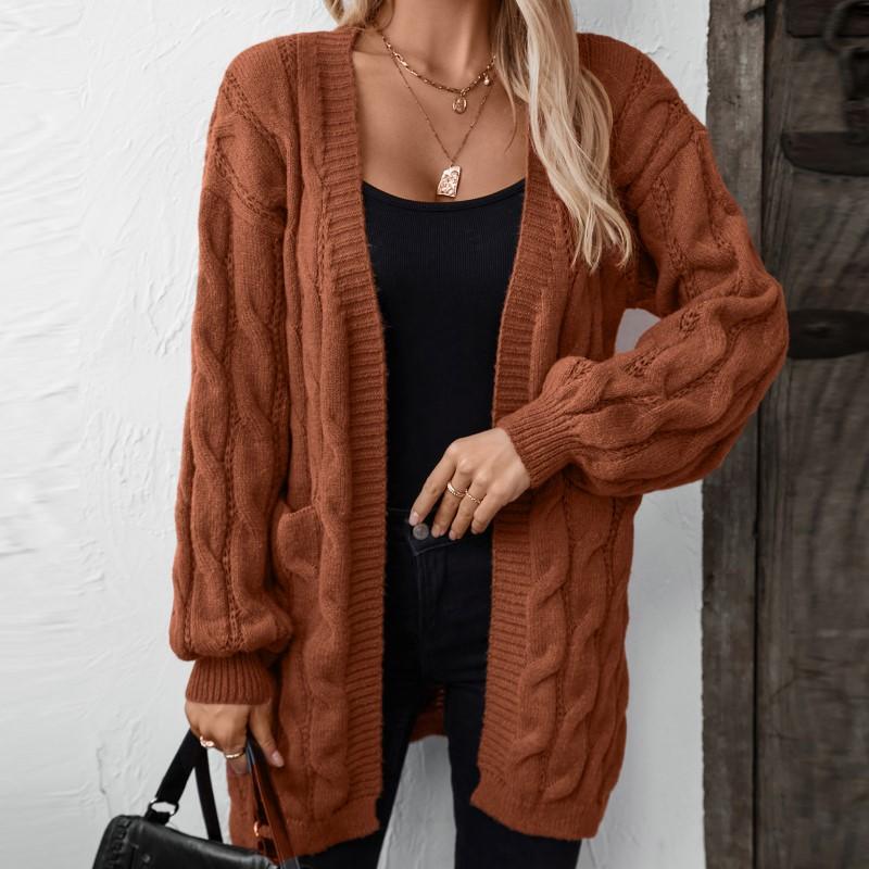 Осень и зима Новая мода Повседневный жареный тесто переплетения узел вязаный кардиган женский винтажный свободный свитер средней длины пальто