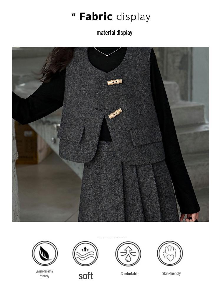 Стильный серый комплект из жилета и юбки для девочек на весну/осень 2025 года