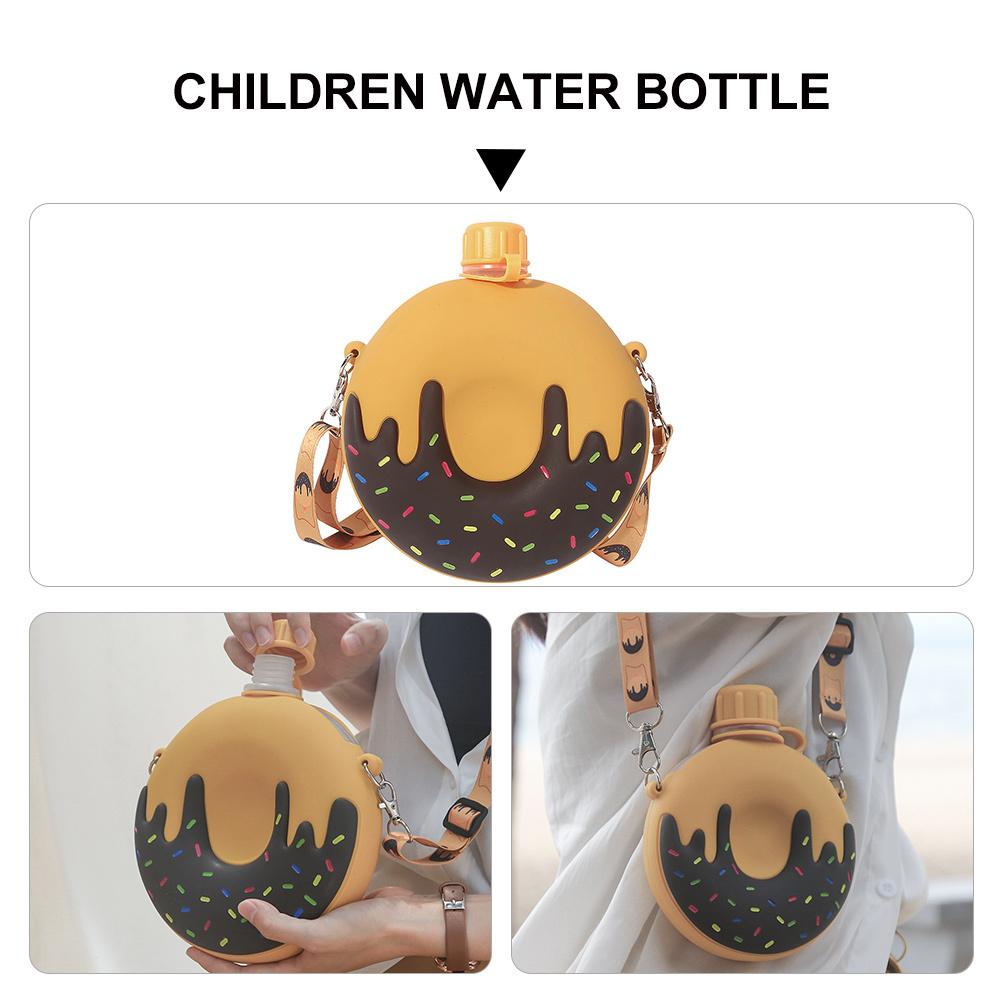 1 pc 250Ml Silicone Water Bottle Doughnut Shape Portable Drinking Cup For Kids Bpa-Free Children Water Container Leak-Proof