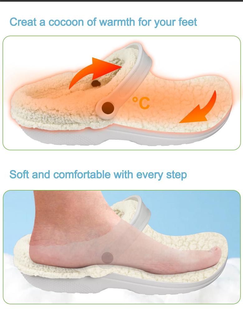 Endoto Fluffy Fleece Lined Insole for Crocs, Warm and Warm Fur-Lined Socks, Unisex (Color: Beige, Size: 22cm)