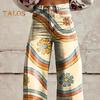 Women Casual Trousers Colorful 3D Floral Printing Flared Leg High Waist Plus Size Jeans Button Zipper Closure with Pockets Lojng Pants for Dating