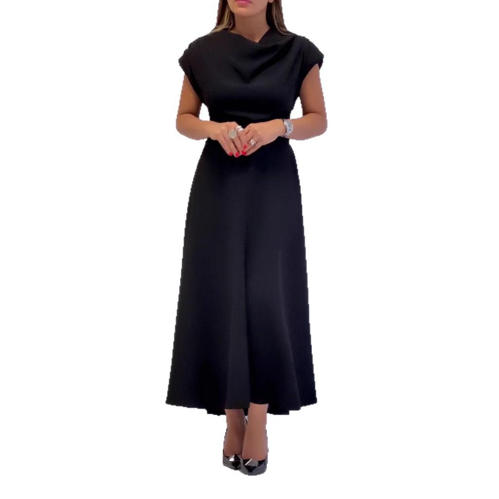 Лето 2025 Европейское и американское женское элегантное платье с драпированным вырезом, открытой спиной, сексуальное, стройнящее