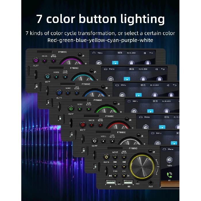 BQCC 1 Din4.1Inch Touchscreen Car Radio wired Android auto carplay Bluetooth FM USB Mirrorlink 7 colorful lights  car stereo