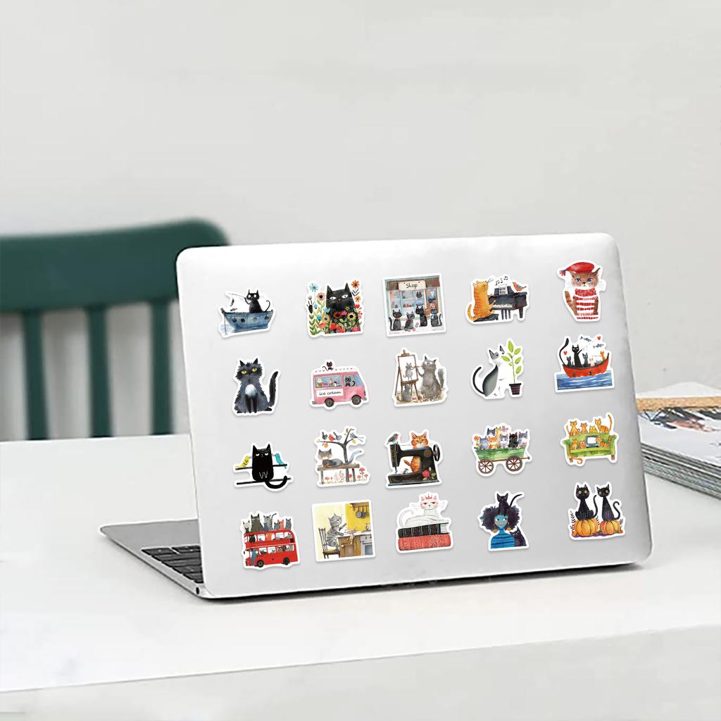 50PCS Cute Cat Stickers Waterproof Funny Cats Decals for Water Bottle Laptop Skateboard Scrapbook Luggage Kids Toys