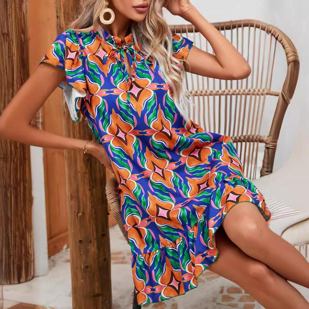 Women's Popular Dress Summer Printing Lotus Leaf Edge Short Skirt Women's Clothing