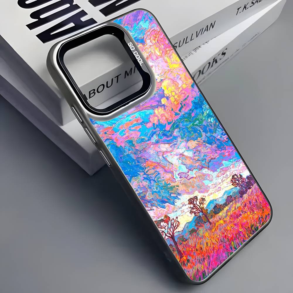 Colorful Oil Landscape Phone Case For iPhone 16 15 14 13 12 11 Pro Max Grey Black Phone Covers Matte Laser Metallic Aurora Funda