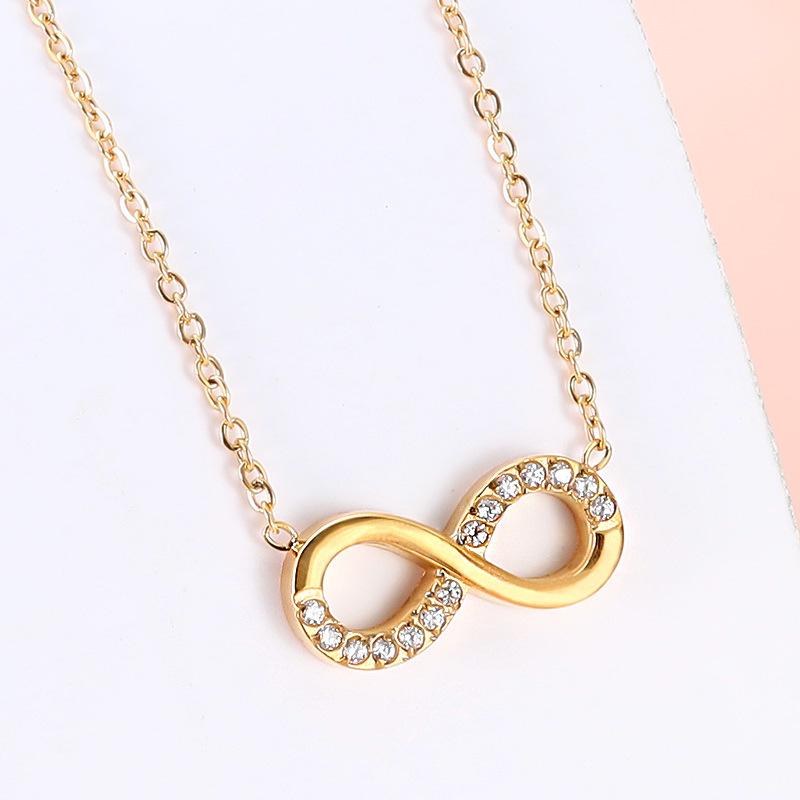 Stainless Steel Light Luxury High-End Sporty Micro-Inlaid Zircon Lucky Number Bamboo Pendant Necklace Accessory Infinite Loop