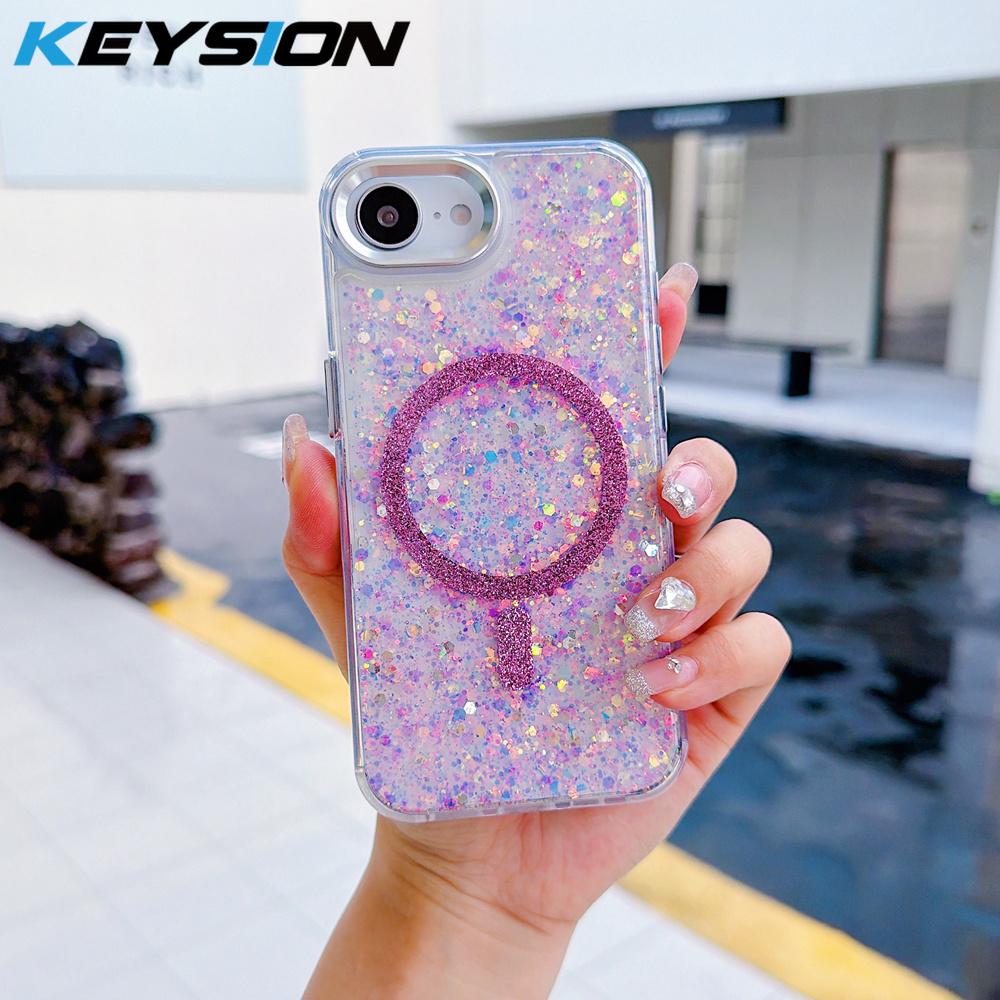KEYSION Luxuxy Glitter Magnetic Phone Case for MagSafe for iPhone 17e 16e Soft TPU+PC Shockproof Back Cover for iPhone 16e 17e