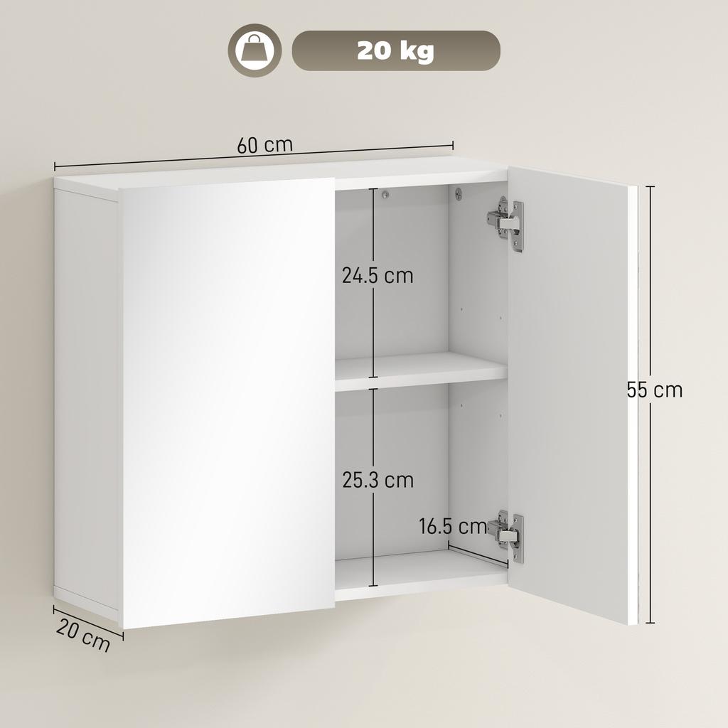Double-Door Bathroom Mirror Cabinet - White