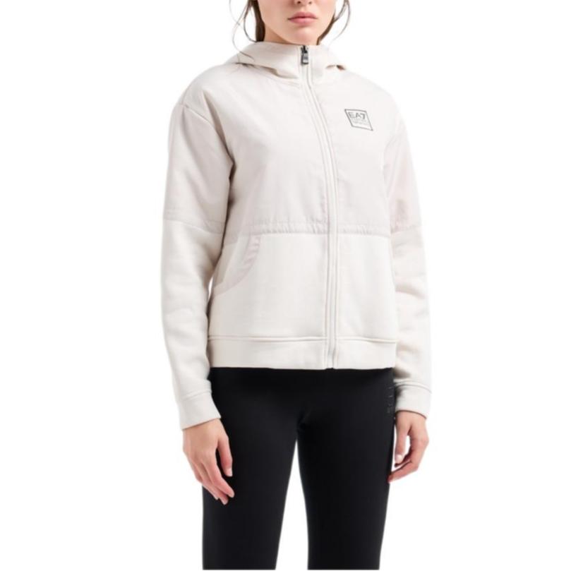 Emporio Armani EA7 FW24 Свободная толстовка с капюшоном на молнии с длинным рукавом Женская толстовка Светло-серый 6DTM32-TJZUZ-1120