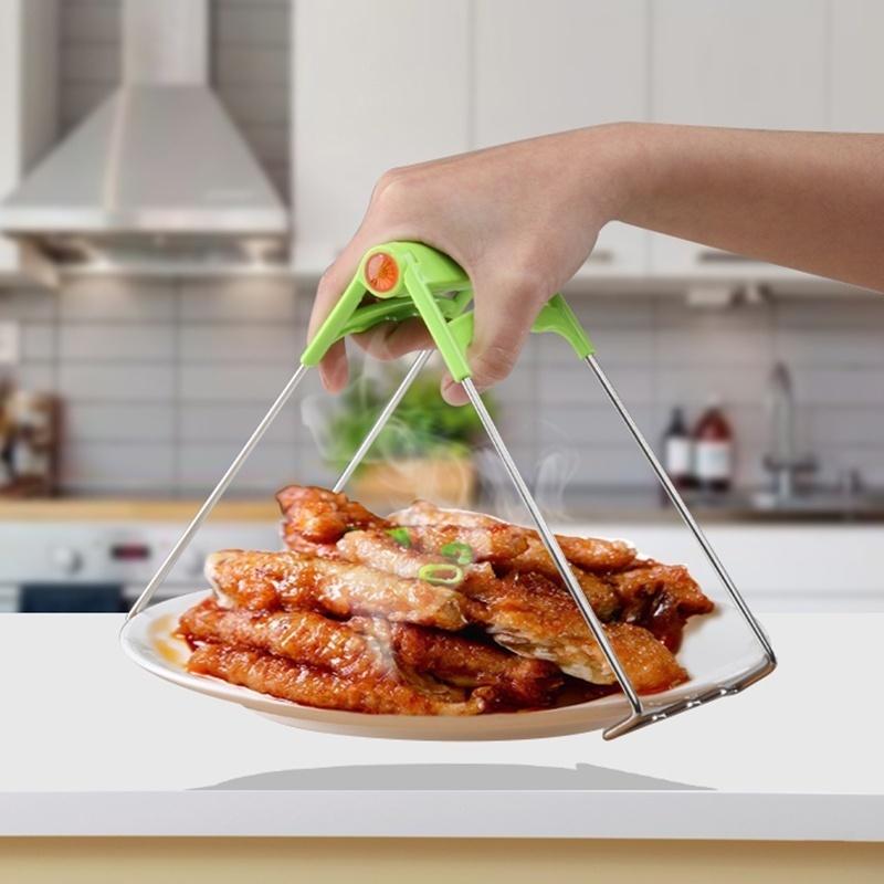 New Universal Kitchen Stainless Steel Foldable Hot Dish Plate Bowl Clip Pots Gripper Crockery Holder Cla
