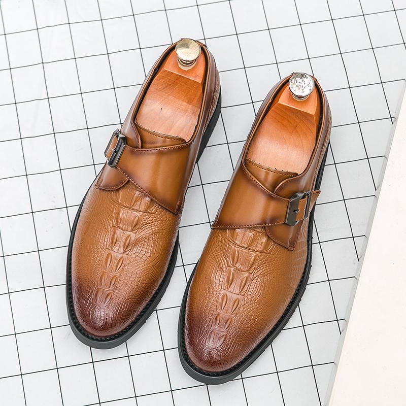 2025 Весна Новые Мужские Деловые Туфли Кожаные Туфли с Крокодиловым Узором Мужские Британские Туфли с Пряжкой, Обувь Жениха для Свадьбы