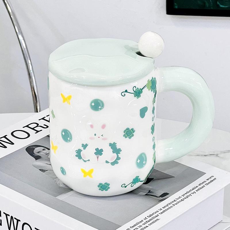 Вишневые цветы свежие цветы крышка чашка ложка керамическая чашка бытовая кружка большой емкости пасторальная чашка фэн-шуй