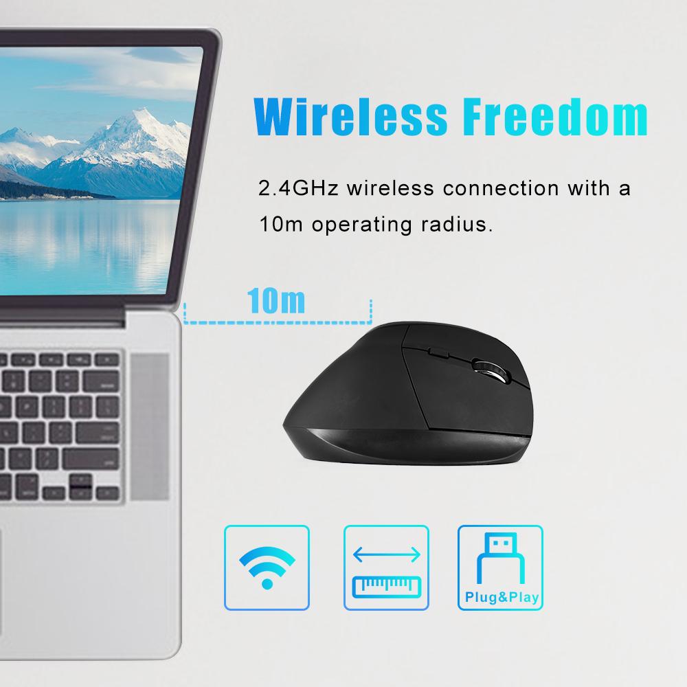 Вертикальная мышь беспроводная перезаряжаемая 2,4 ГГц эргономичная скорость движения 2400 6 кнопок игровая и офисная мышь зарядка USB C