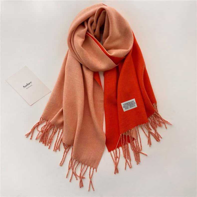 2024 Autumn/Winter New Thickened Warm Solid Color Double Sided Two Tone Tassel Imitation Cashmere Scarf, High Grade Shawl Neck