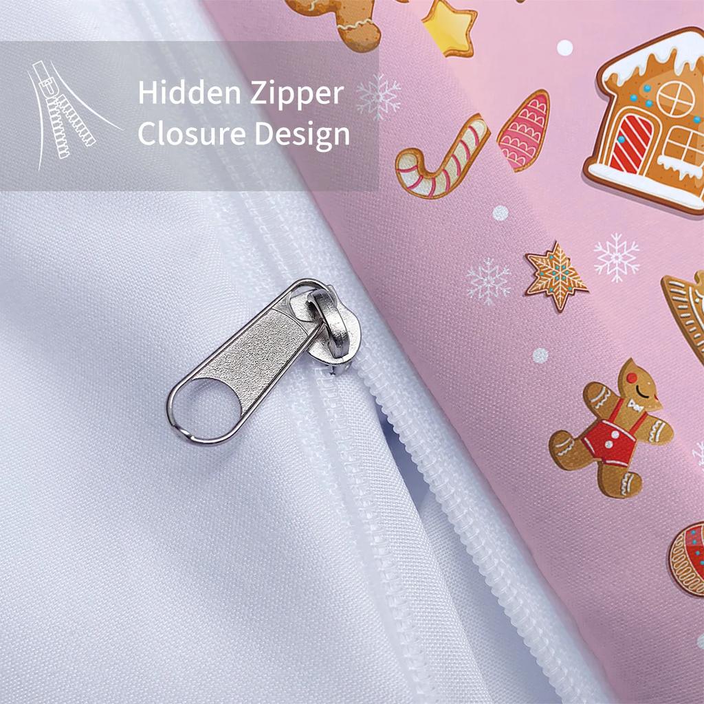 Набор из 3 предметов с принтом в виде розового рождественского пряничного человечка (1 пододеяльник+2 наволочки, без наполнителя) удобный постельный комплект