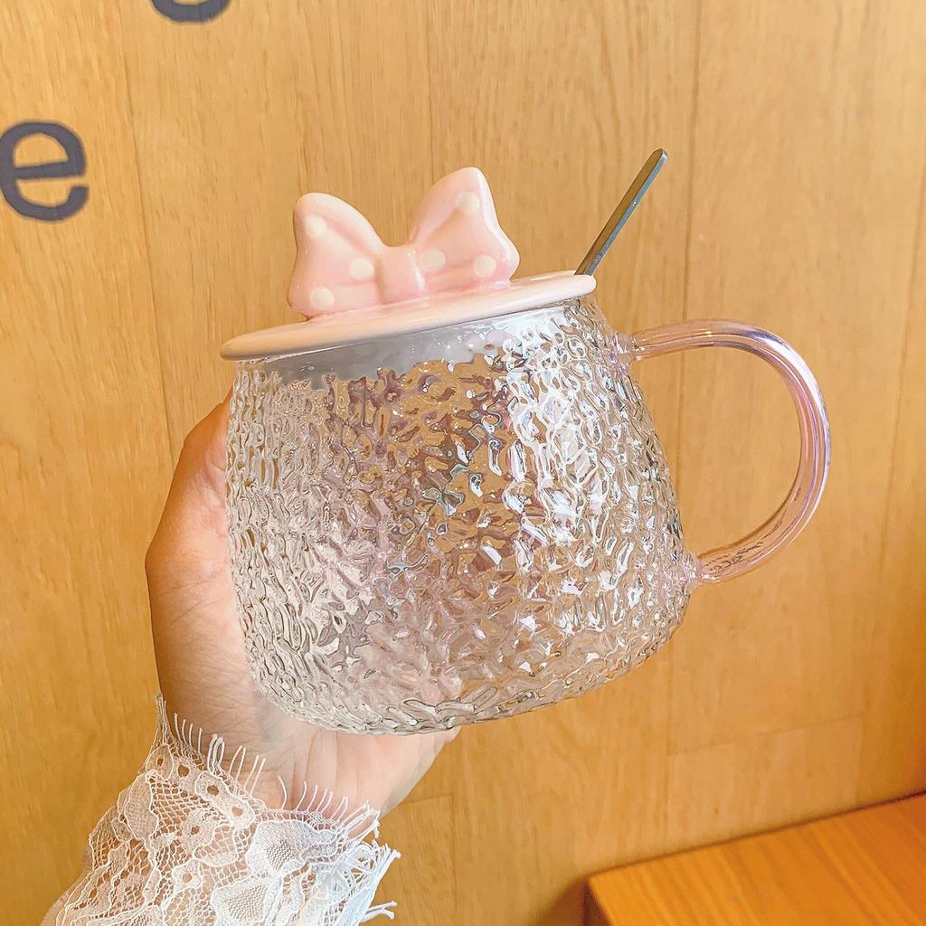 Летняя стеклянная чашка с крышкой и ложкой, милая креативная кружка для девушки с яркой внешностью, чашка для питья воды, чашка для цветочного чая