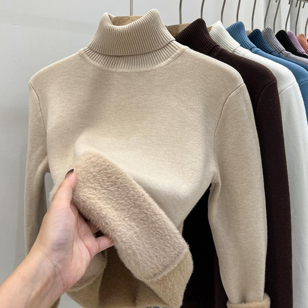 Бархатный свитер с высоким воротом One Piece с утолщенным бархатом для женщин, новая теплая базовая кофта с длинным рукавом на осень и зиму