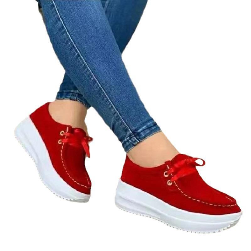 Женские повседневные кроссовки со шнуровкой и круглым носком - замшевые спортивные туфли на толстой подошве